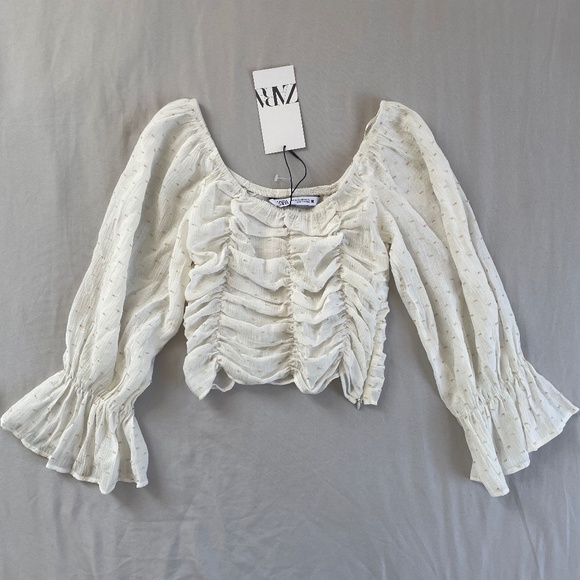 Zara Tops - Zara White Ruched Crop Top
